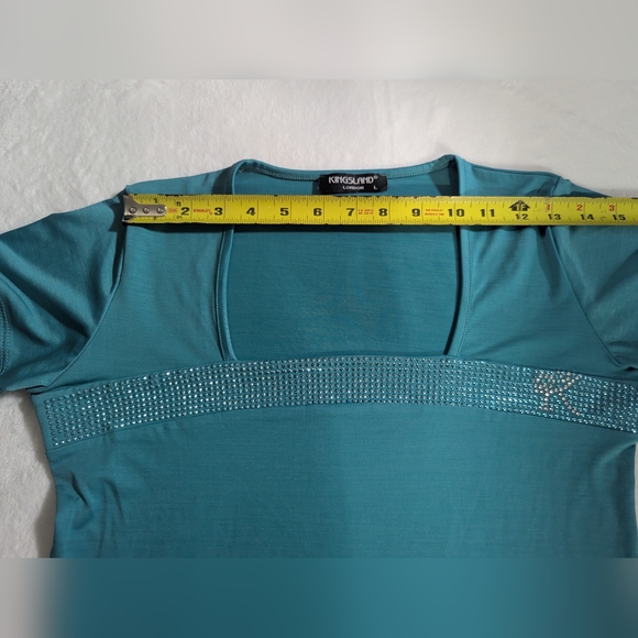 Vintage Stylish Teal Top with Rhinestone Detail - Picture 8 of 8